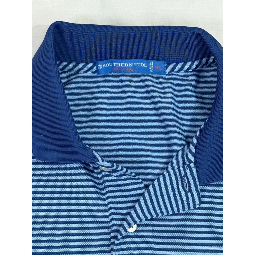Southern Tide Golf Polo Shirt Men's XL‎ Blue White Performance Striped Preppy